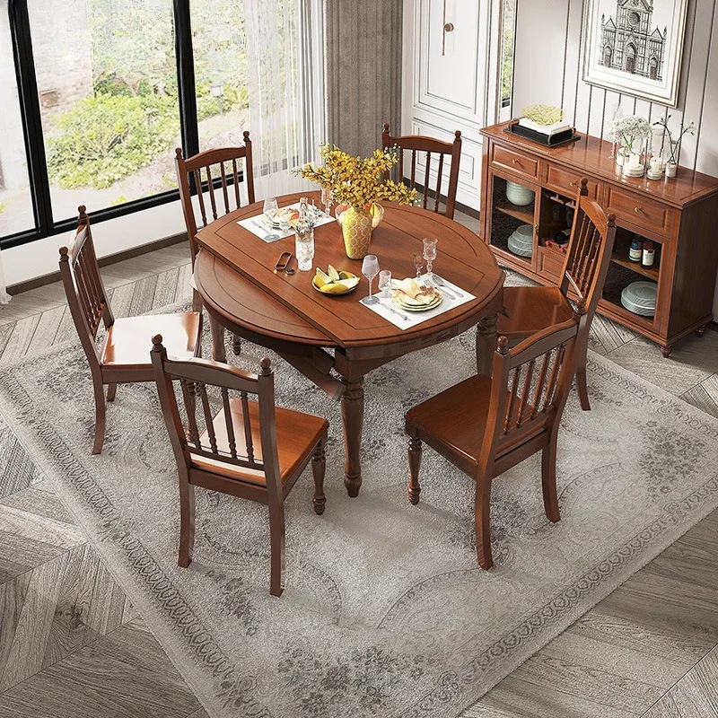 طاولة طعام مستديرة من خشب البلوط الأمريكي البسيط المتغير، قابلة للطي وقابلة للسحب، منزلية كبيرة وصغيرة #2