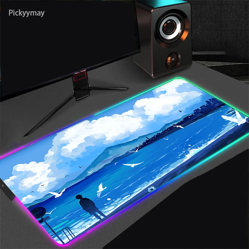 RGB Gaming Mousepad Illustration Mouse Mats Art Large Gamer Mousepads XXL Keyboard Pads Rubber Desk Mat Mouse Pad LED Backlit