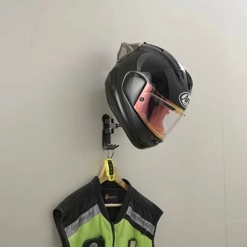 Wall Mount Motorcycle Helmet Rack, 180° Rotation Hanger Helmet Holder With Hooks For Bike Baseball Helmet Display Hanger Stand