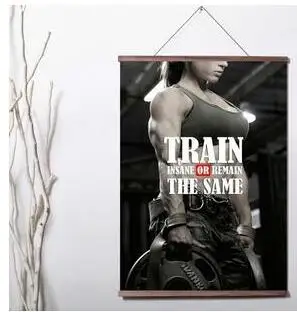 

Fitness Workout Quotes Motivational Inspiration Muscle Art Canvas poster decoration painting with solid wood hanging scroll