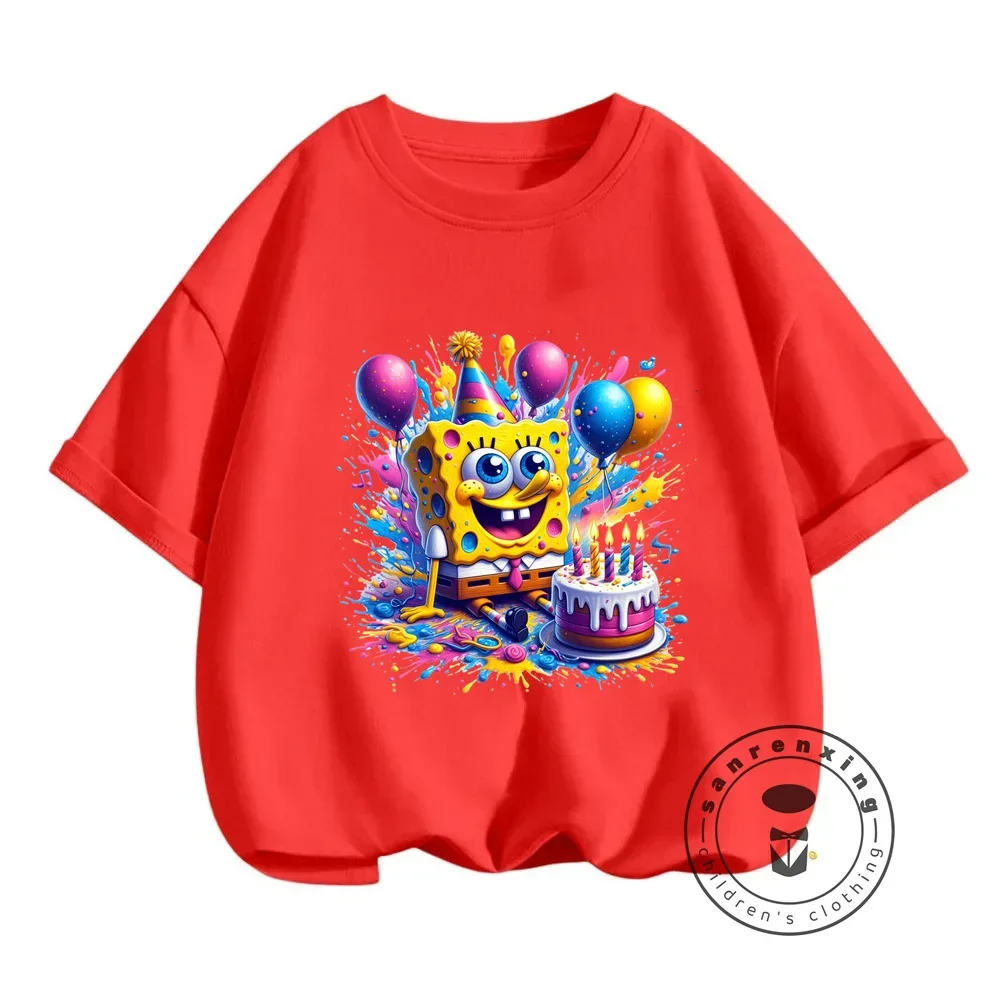 Anime-Inspired SpongeBob Print T-shirt Boys Girls Cute Hip-Hop O-neck Style Perfect for Summer Fashion at an Affordable Price