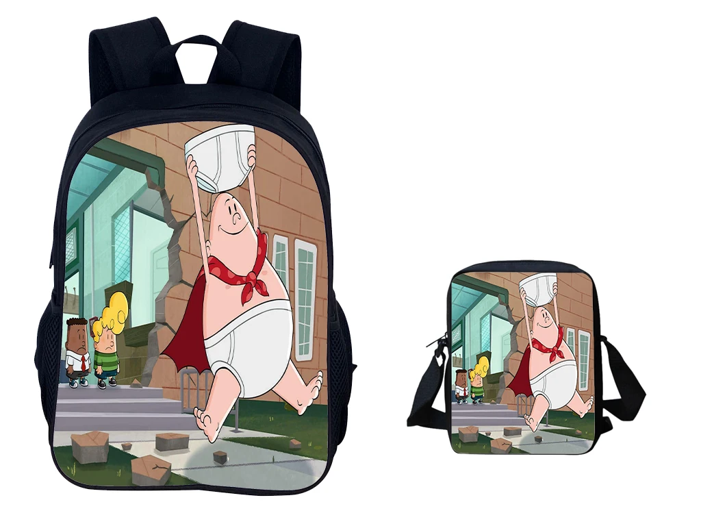 Captain Underpants Cute Backpack 2 in 1 Student Canvas Bookbag-Little Kid Casual Rucksack and Shoulder Bag Set for School,Travel