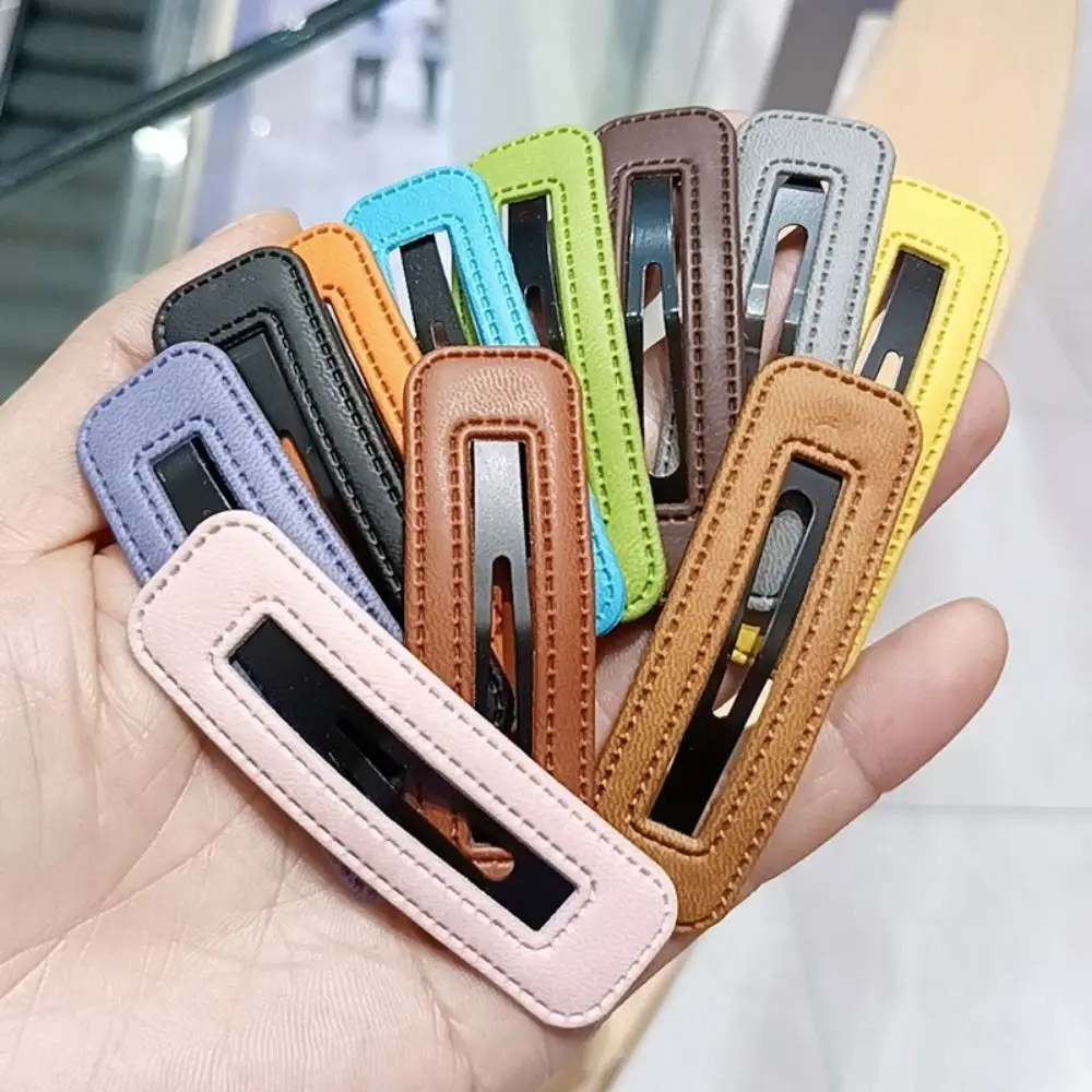 

Geometry Square Leather Hair Clip Cute Pu Leather Candy Color Side Clip Headwear Korean Style Girl Hairpin Children