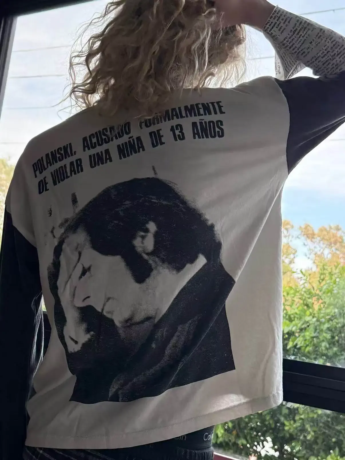 ER/D 25FW Director Roman Portrait Slogan Printing Black and White Contrast Splicing Long Sleeve Tee