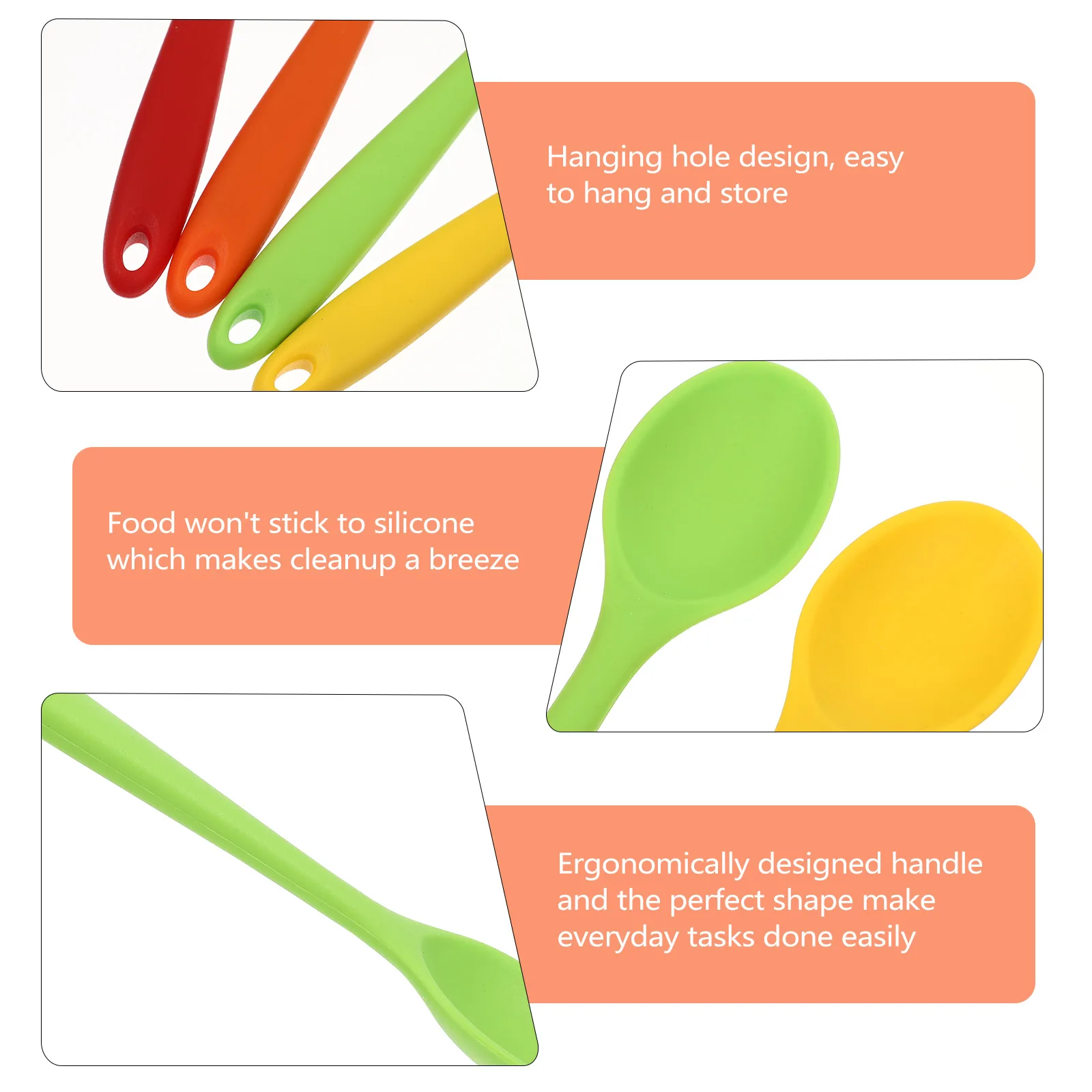 

4Pcs Silicone Cooking Spoons Salad Soup Spoons Multipurpose Kitchen Tools Nonstick Design Kitchen Supplies