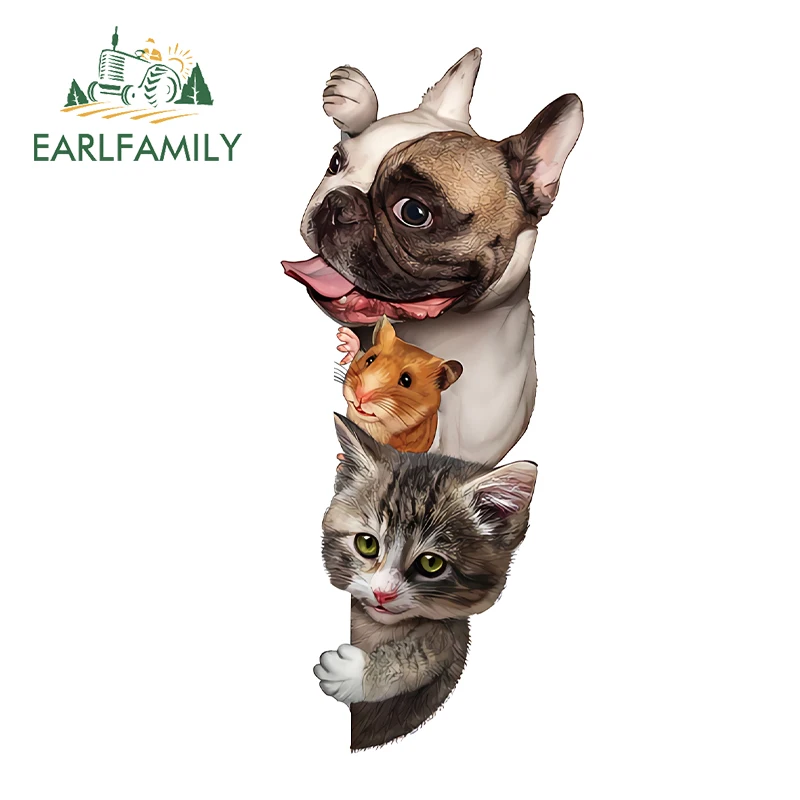 EARLFAMILY Funny Puppy Kitten Mouse Car Stickers Interesting Pets Peeking Trunk Door Decals Great Waterproof Car Accesorios