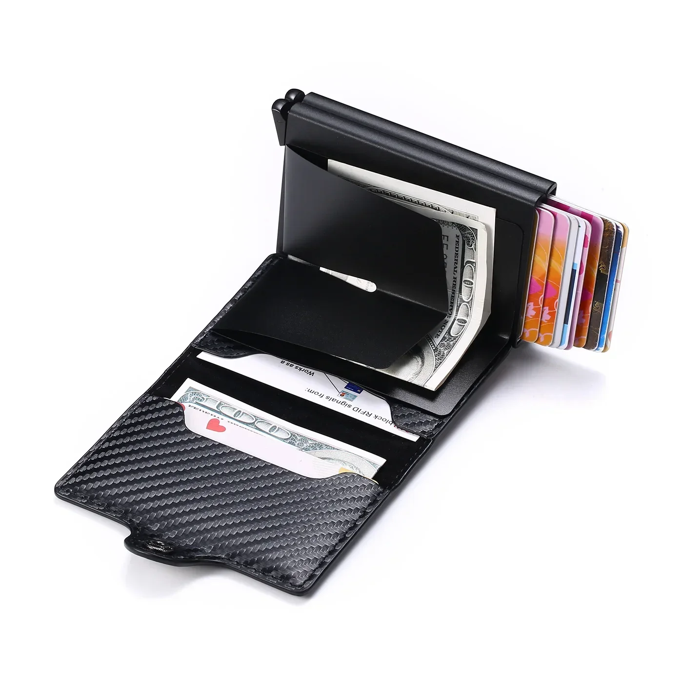 RFID Herren Kartenbrieftasche aus Kohlefaser, Schlanke Mini-Geldbörse mit 14 Kartenfächern, Kleine Geldtasche, Herren-Geldbörsen – Detail 18