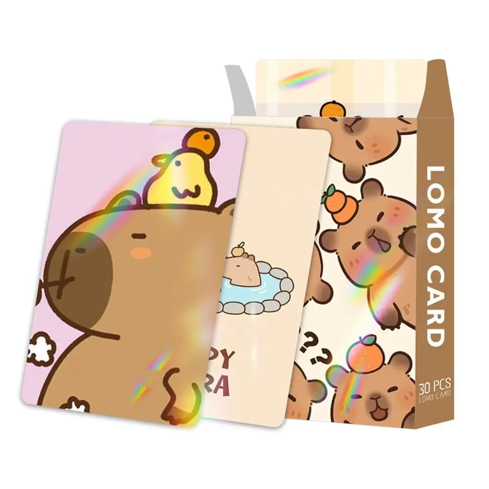 30Pcs Lovely Double-sided Capybara Photocards Glitter Cartoon Capybara Lomo Cards Kids Gift HD Collection Cards