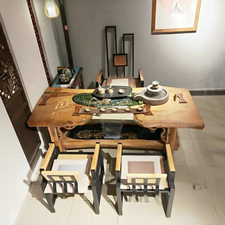 Table-Chair Set New Chinese Style Solid Wood Kung Fu Tea Table Modern Simple Tea Brewing Table