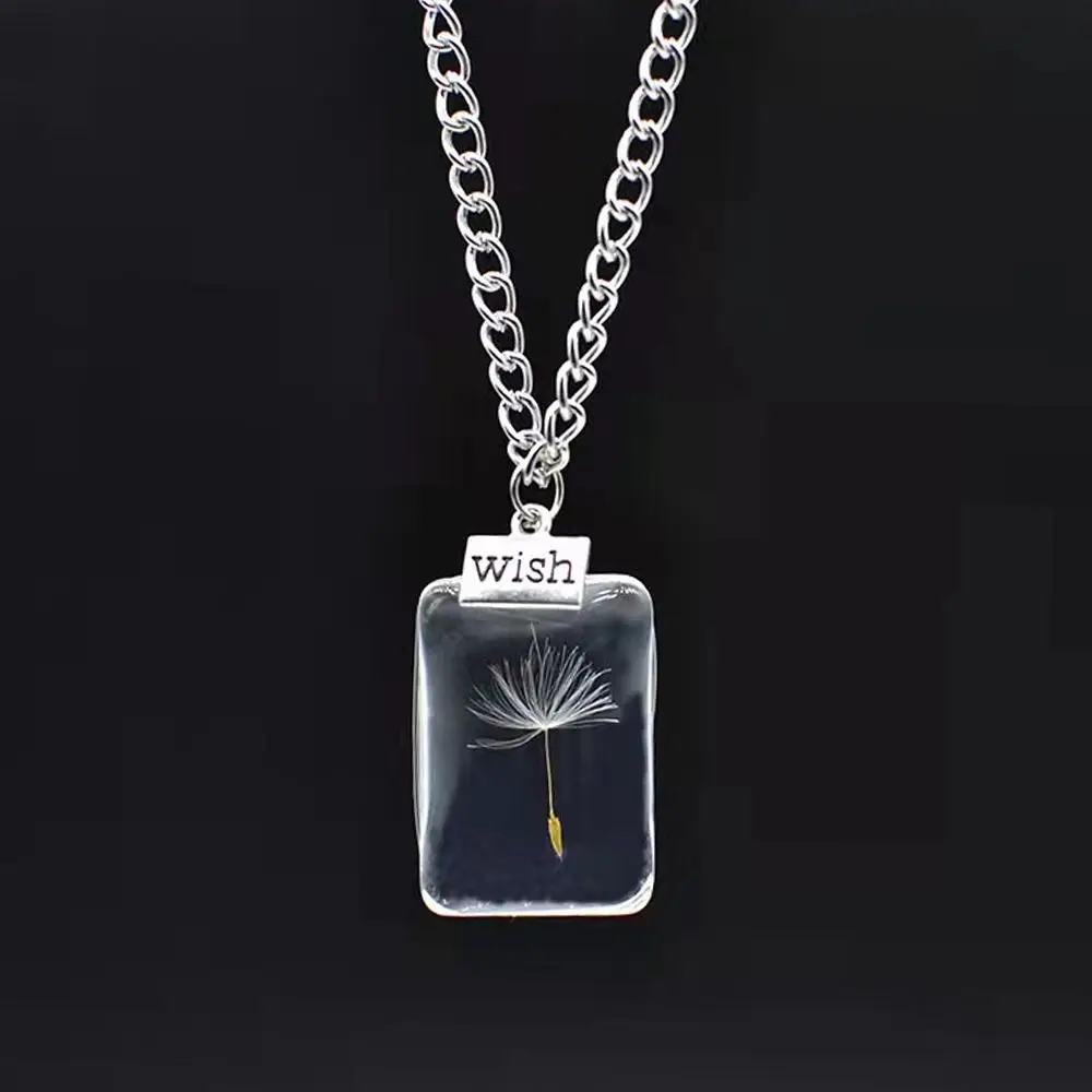 Jewelry Accessories Dandelion Wishing Necklace Handmade Oval Shape Clear Crystal Ball Pendant Choker Heart Shape Silver Color