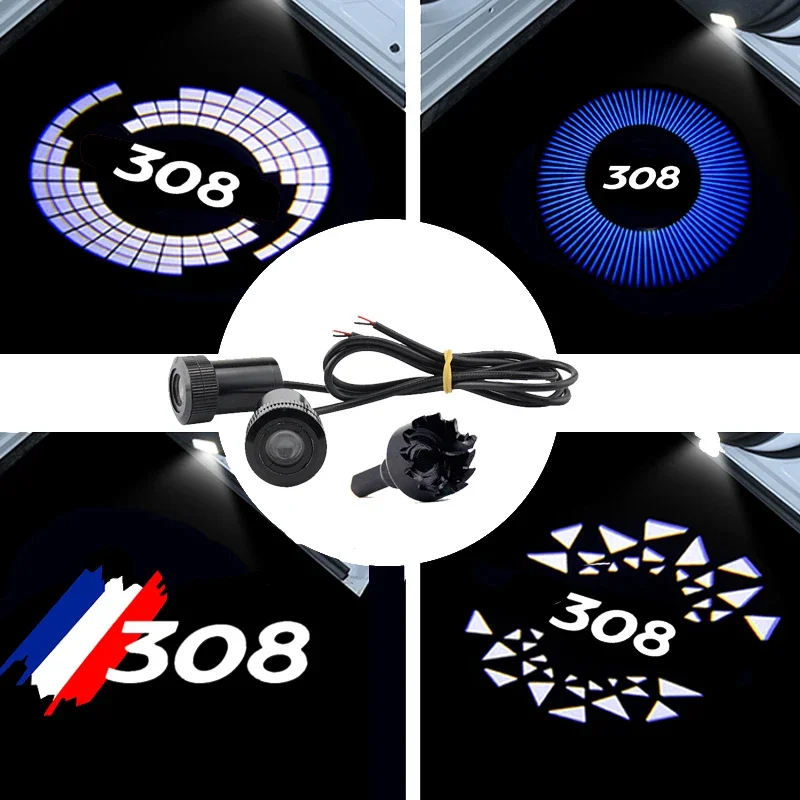 LED Car Welcome Ambiance Light Collision Avoidance Courtesy Lamp for Peugeot 308 Logo Emblem Car Door Decor Auto Accessories