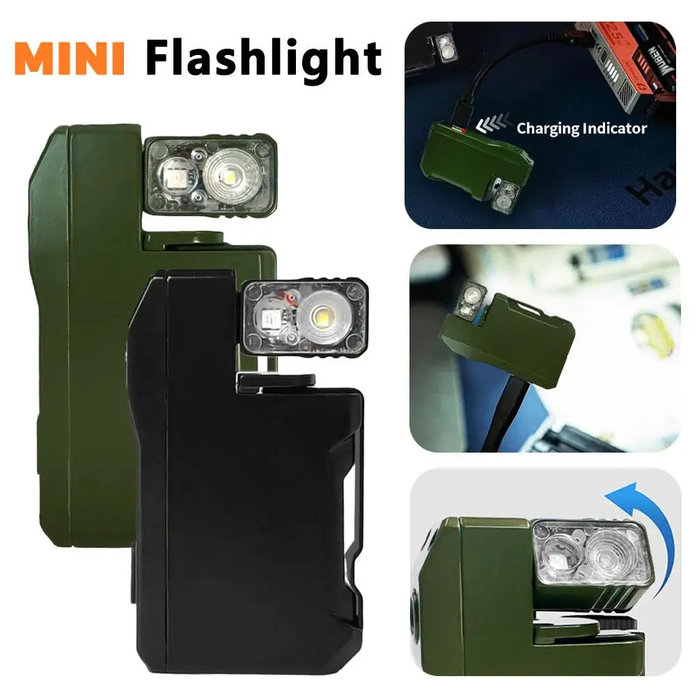 Mini linterna de bolsillo portátil EDC, 400 lúmenes, cola magnética impermeable, 52g, ultraligera, 180 °   Cabezal giratorio