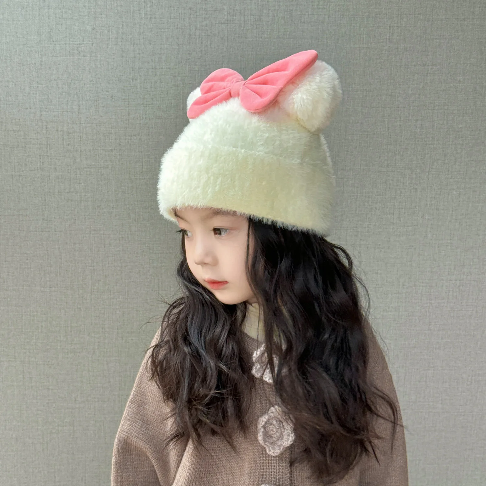 Baby Rabbit Fur Blend Super Soft Bow Girl Knit Hat Girls Warm Hat 3-7 Years Old Kids Hat Sheet ...