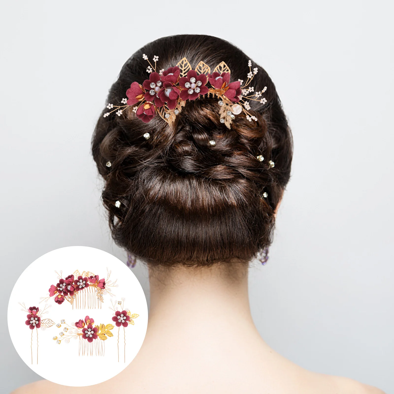 

Bridal Hair Accessories for Women Flower Comb Korean Wedding Combs Red Hairpin Miss
