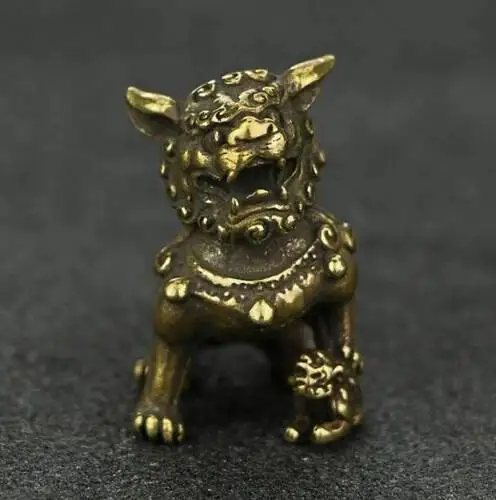 Rare Chinese Artistic Old Brass Pair Of Lion Statues Tea Pet Decoration Gift Toy