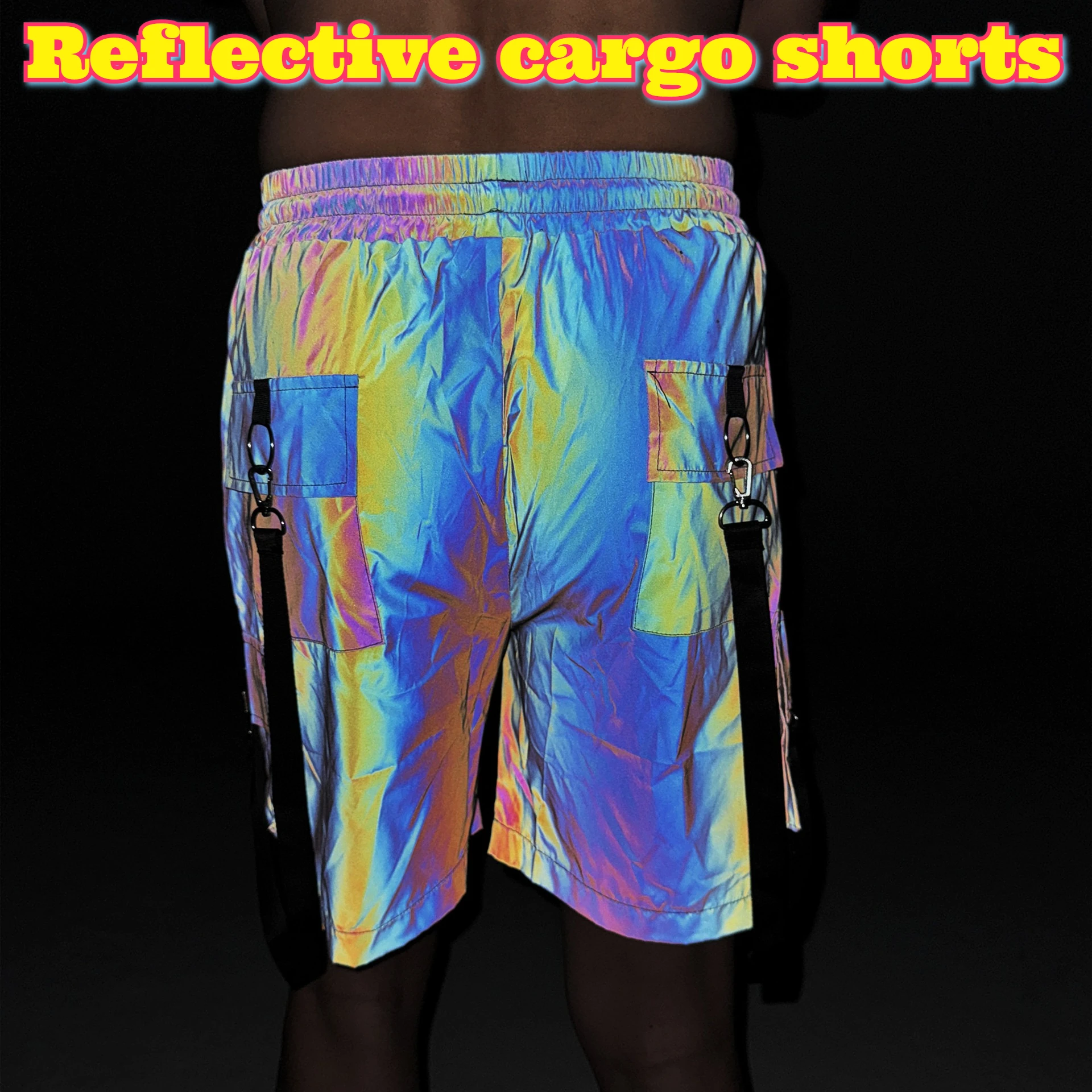 Summer Reflective Cargo Shorts Men Street Wear Hip Hop Euro American Street Style Loose Straight Leg Casual Five Points Pants