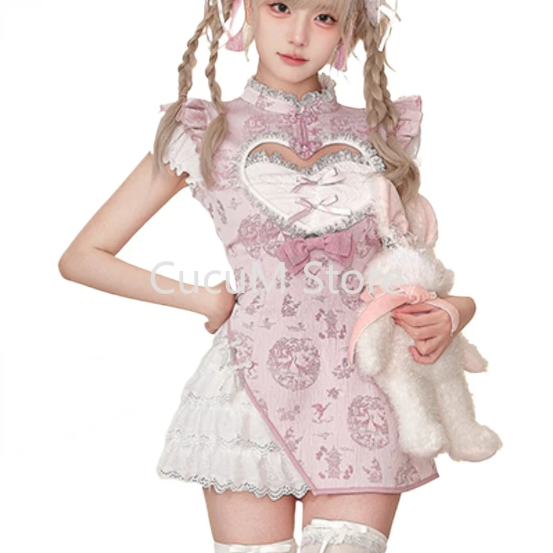 2024 New Japanese Style Kawaii Lolita Dress Women Elegant Cute Print Lace Dresses Female Sweet Y2k Mini Dress Spicy Girls