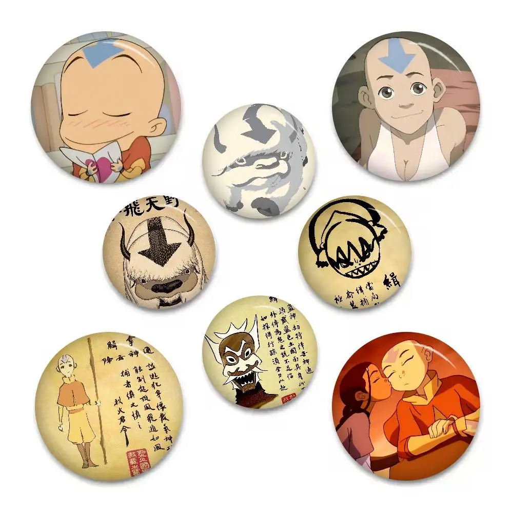 Broches de dibujos animados de Anime Avatar The Last Airbender, insignia de anime, broche redondo hecho a mano, alfileres de solapa, joyería para mochilas y ropa