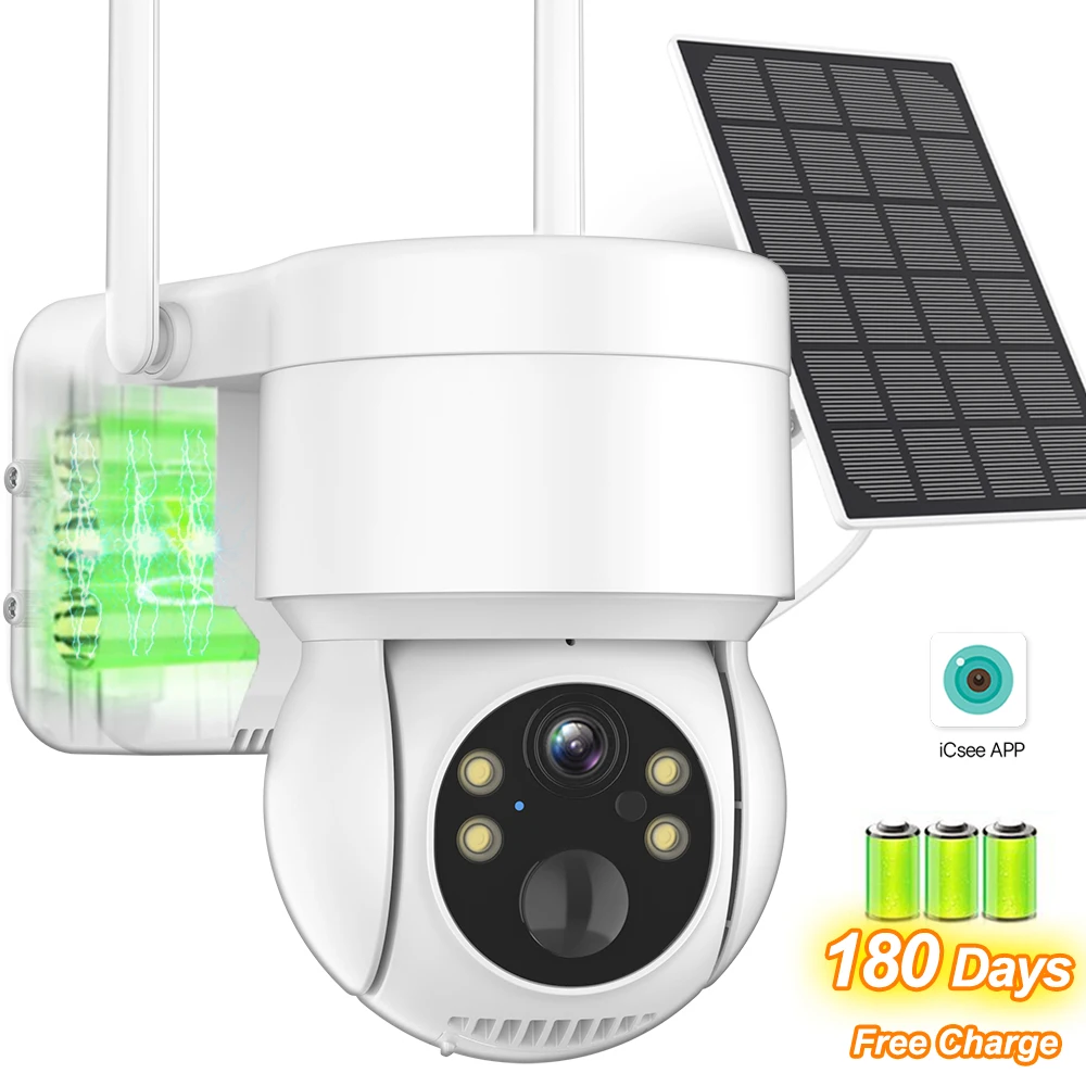 4MP Solar WIFI Camera Built-in Battery Outdoor Wireless Camera PIR Human Alarm Video Surveillance PTZ Long Time Standby iCSee