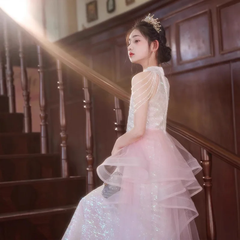 

Girls' High-End Light Luxury 2025 New Sequin Mermaid Children's Birthday Host Model Show Performance Dress