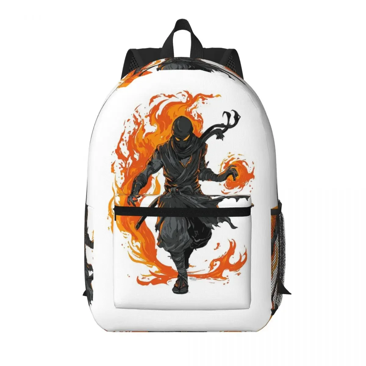 Martial Artist Ninja Ran Out Of The Fire Student Backpack School Bag Hiking Travel Daypack for Boys Girls Bookbag Shoulder Bags
