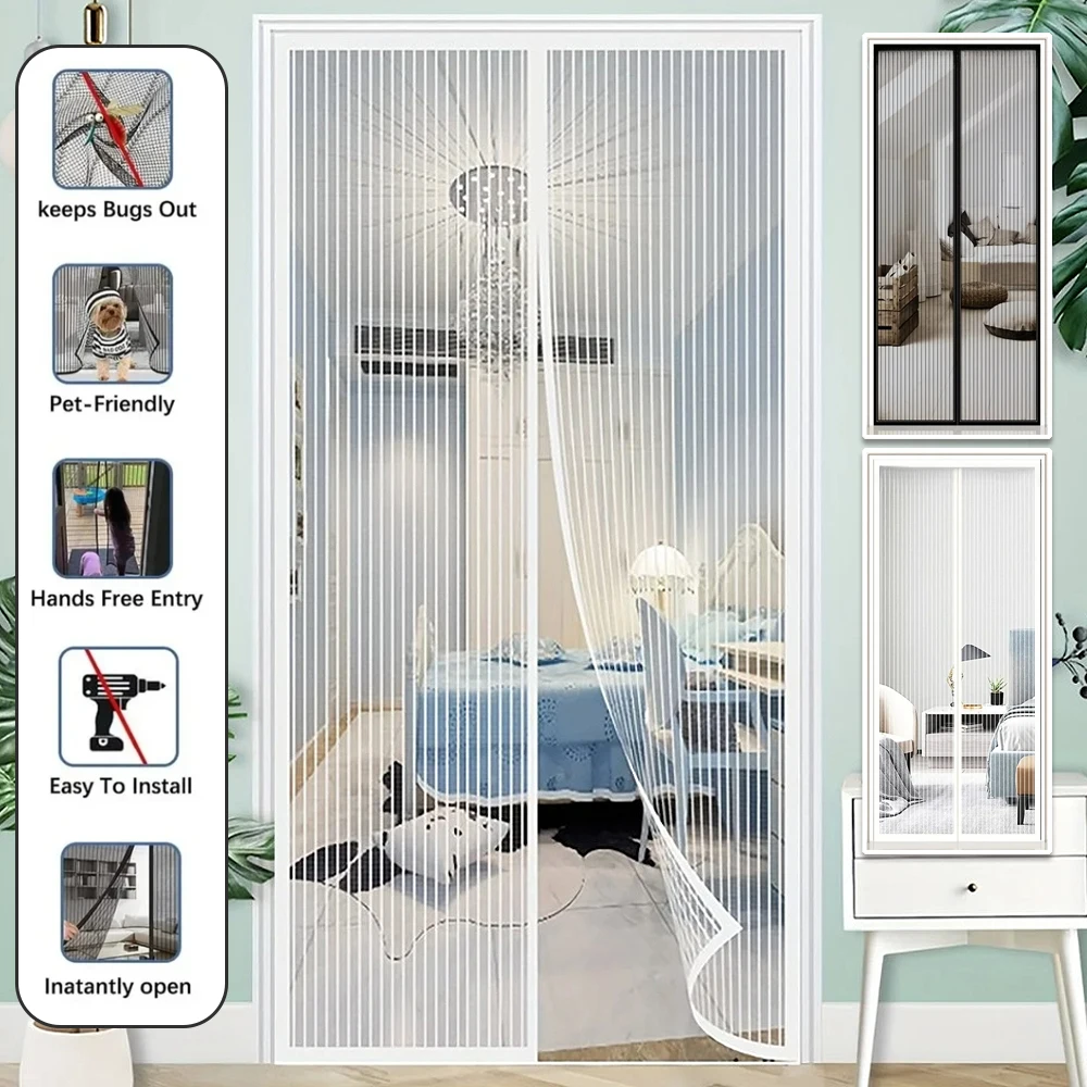 1PC Magnetic Door Curtain Net Door Anti Mosquito Insect Fly Bug Curtains Automatic Closing Door for Household 90x210cm 100x210cm