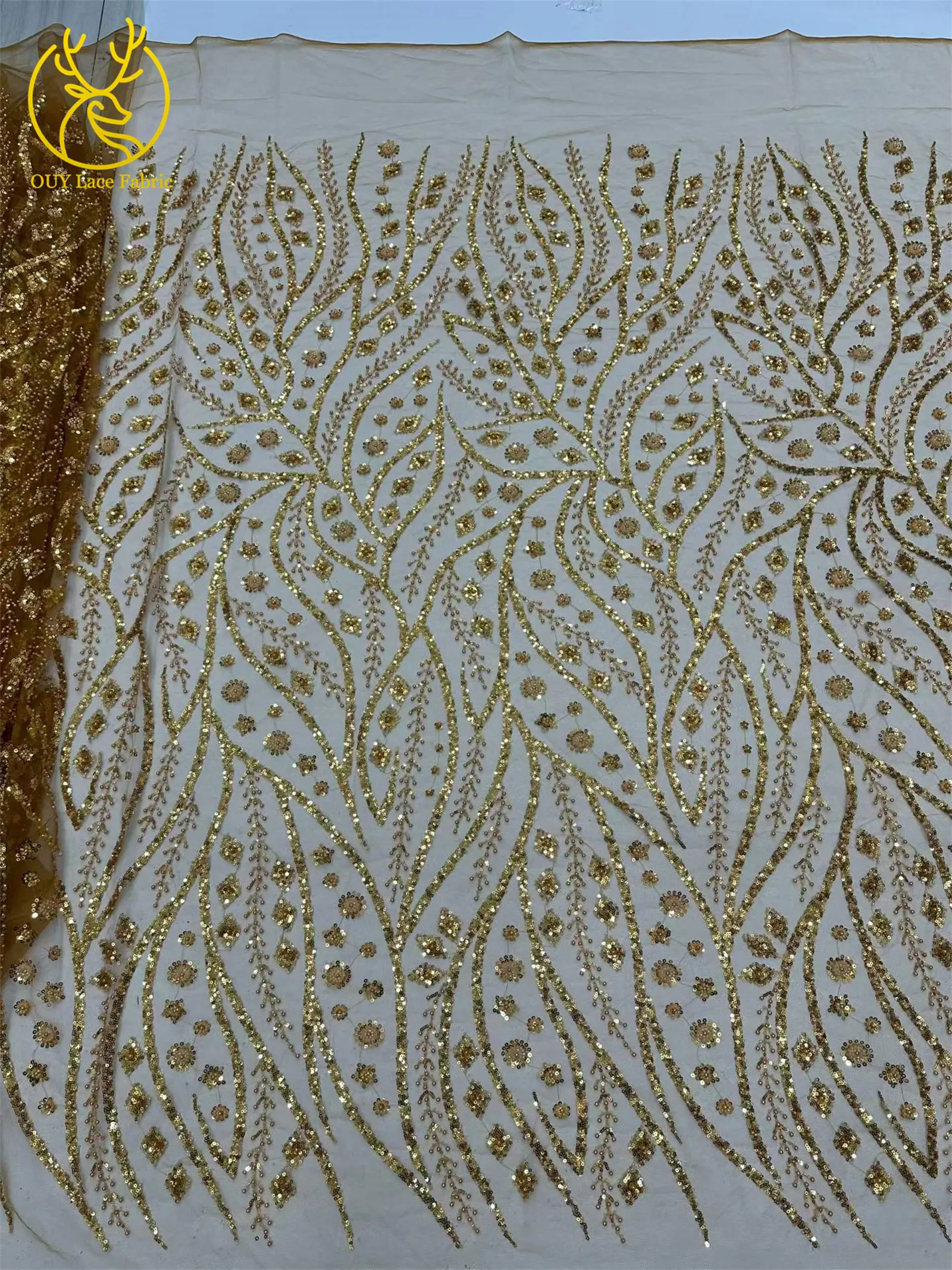 Schwarzer Afrikanischer Pailletten-Perlen-Spitzenstoff 2026 Modischer Nigerianischer Pailletten-Tüll-Spitzenstoff für Hochzeitskleider 5 Yards – Detail 11