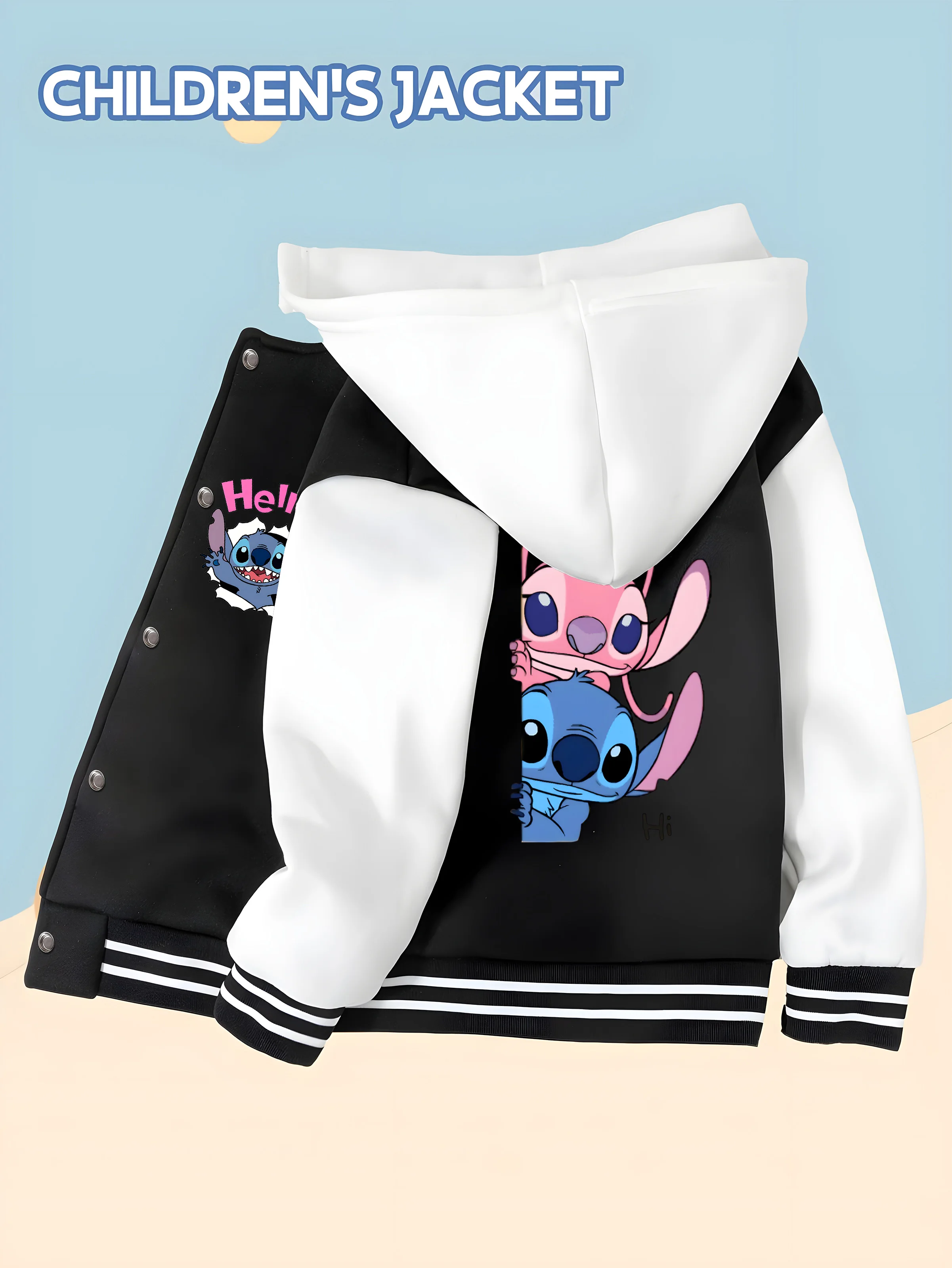 

MINISO Disney Light Blue Stitch Baseball Boys Jacket - Double-sided cute Stitch combination print, fashionable and versatile