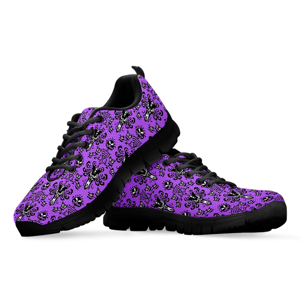 INSTANTARTS Purple Red Haunted Misson Halloween Ladies Sneakers Lace-up Air Mesh Light Breath Shoe Soft Outdoor Shoe Footwear