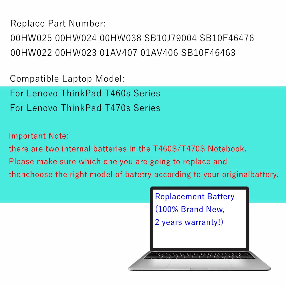 레노버 씽크패드 T460s T470s 시리즈용 노트북 배터리 01AV405 00HW022 (00HW038, 00HW025, 01AV406, 00HW024, 01AV407, 00HW023 호환)