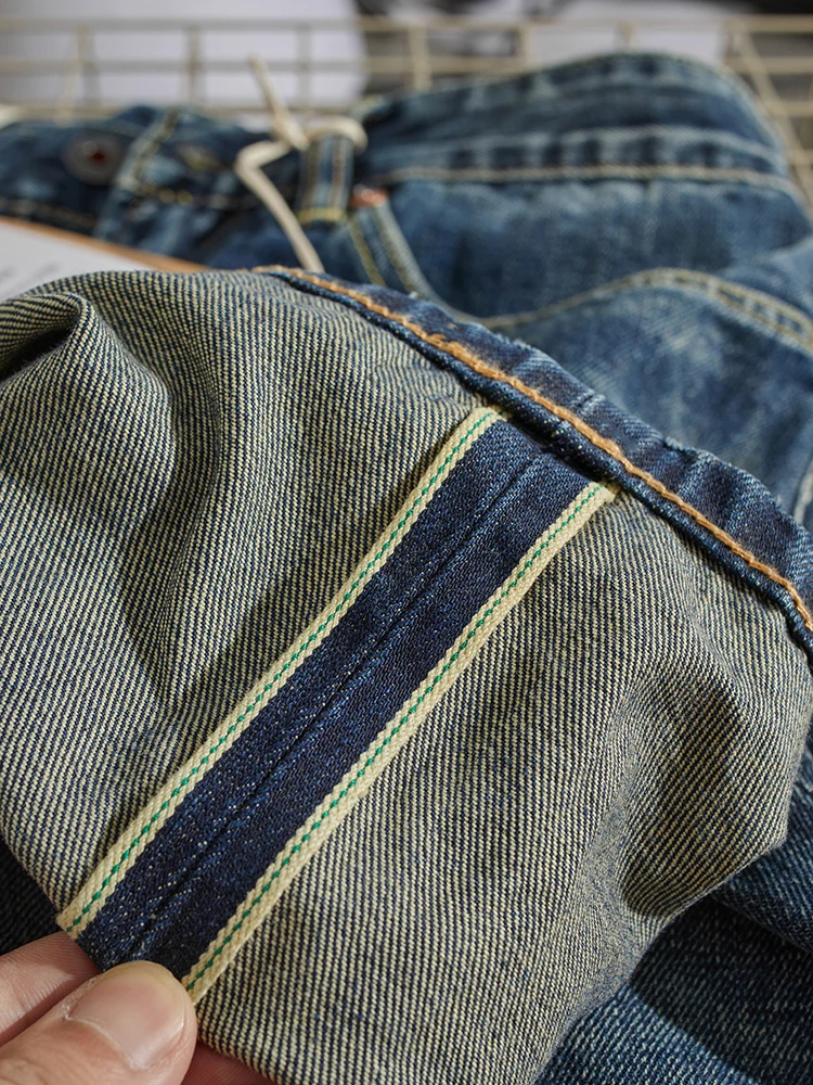 Jeans denim Selv da uomo autunno inverno gamba dritta casual pantaloni lunghi retrò con baffi vintage di grandi dimensioni