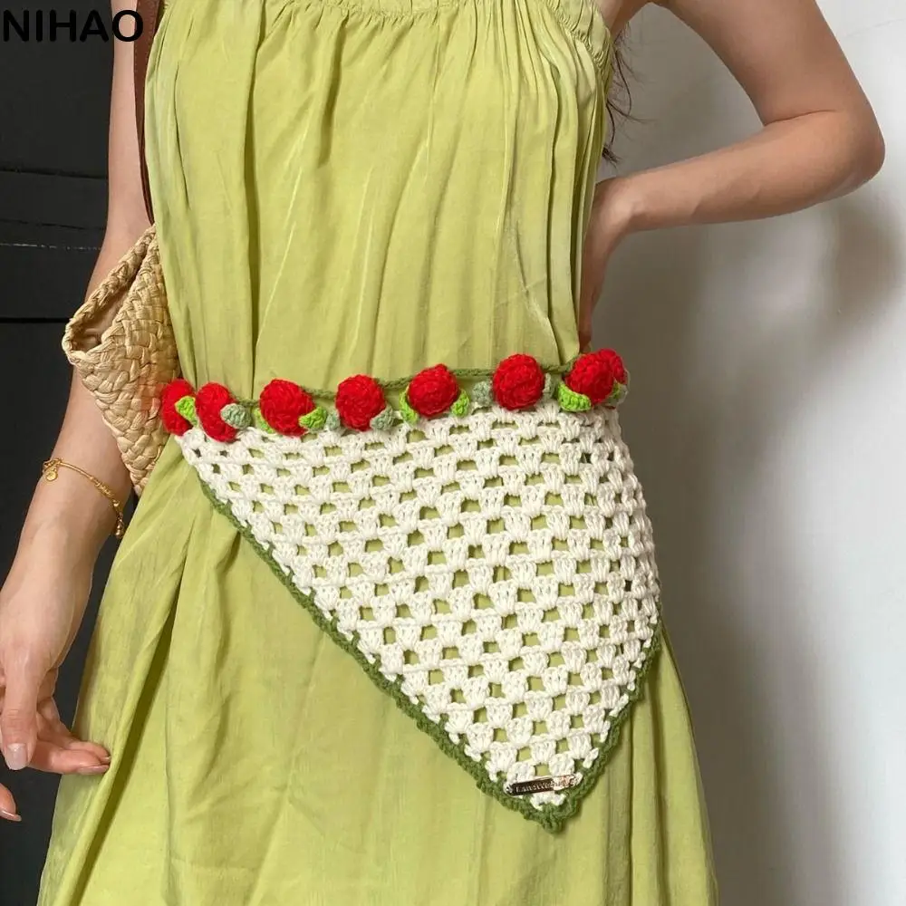 

Elegant Hair Band Knitted Headband Flower Floral Triangle Turban Ethnic Style Beach Headwear Crochet Bandana Travel