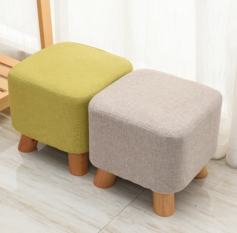 

Creative and Cute Cartoon Short Bench Furniture for Home Living Room Small Bench Solid Wood Fabric Shoes Exchange Round Bench