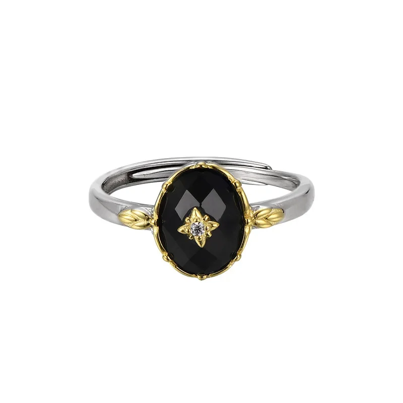 S925 sterling silver rings for women men new fashion natural oval cut surface black agate fashionable patterns Christmas gift