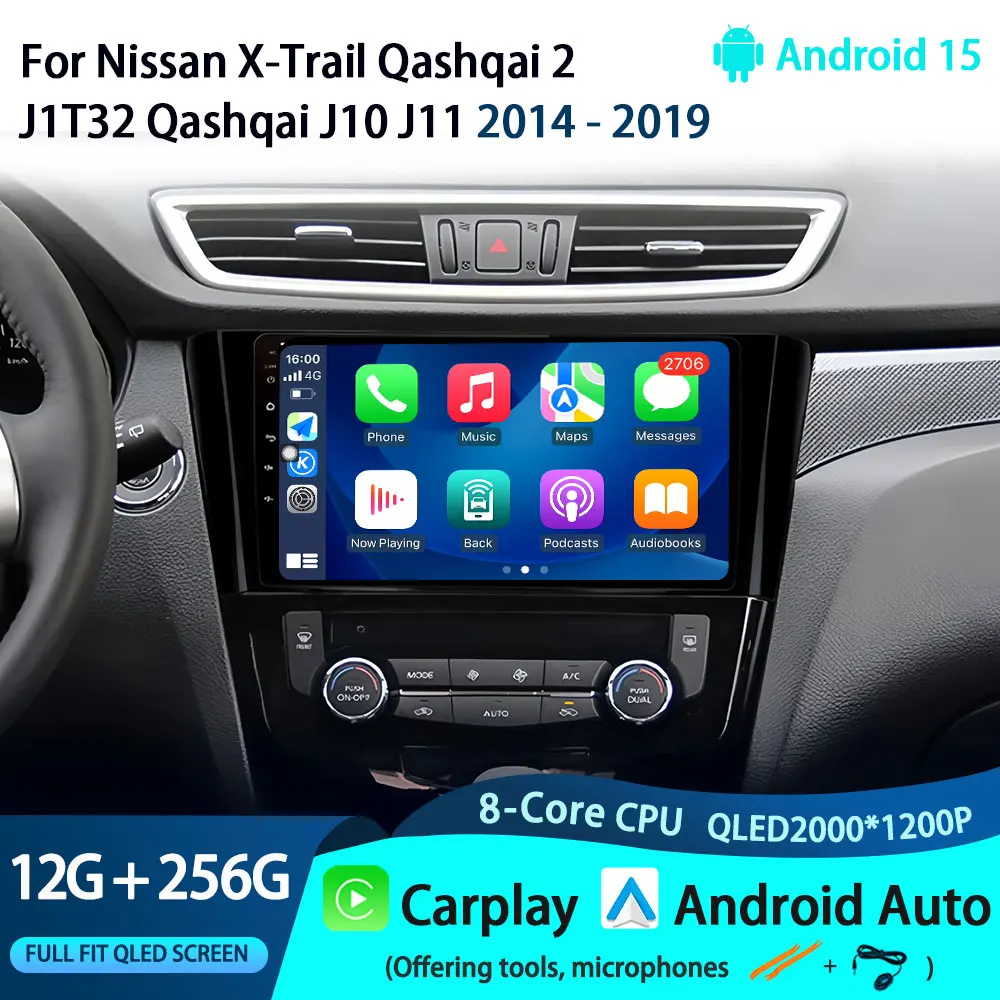 

Android 15 Car Radio For Nissan X-Trail Qashqai 2 J1T32 Qashqai J10 J11 2014 - 2019 QLED Wireless Carplay Auto 4G,WIFI No 2din