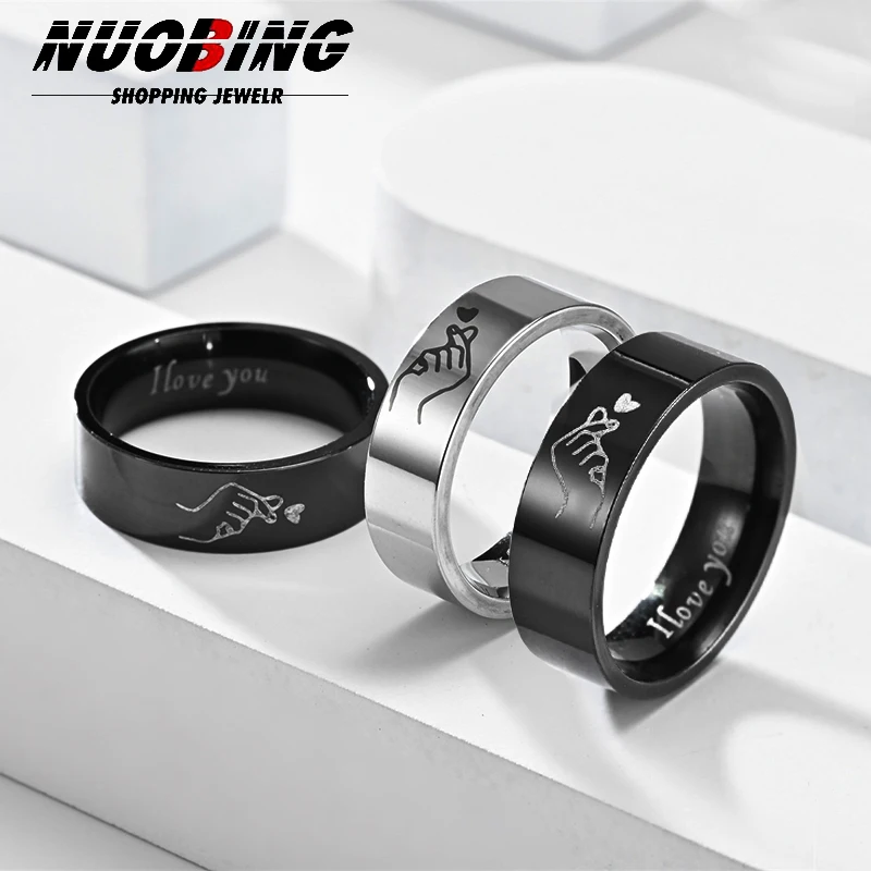 Love Gesture Heart shaped Stainless Steel Wedding Ring for Men and Women Jewelry Gift for Boyfriend and Girlfriend