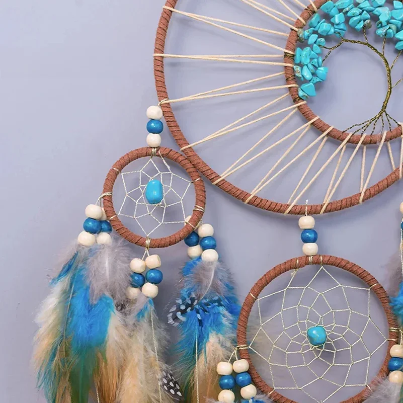 Dream Catcher Vintage Wind Chime Hanging Ornaments Home Decor Indian Natural Stone Tree Of Life Dream Catcher Wall Decorations