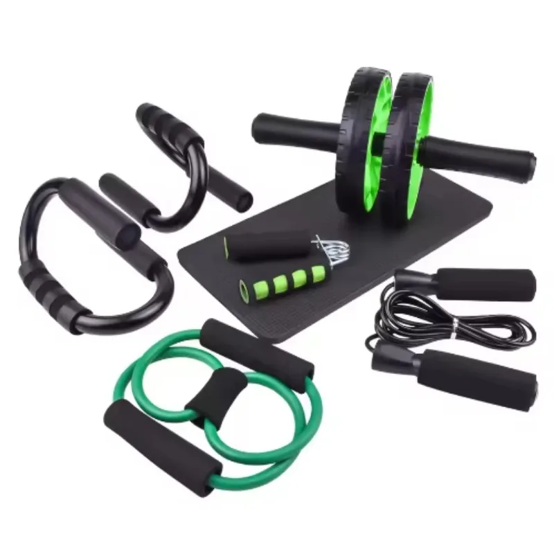 Multi-Piece Home Gym Kit Ab Wheel, Push Up Bar, Hand Gripper, Jump Rope Combo