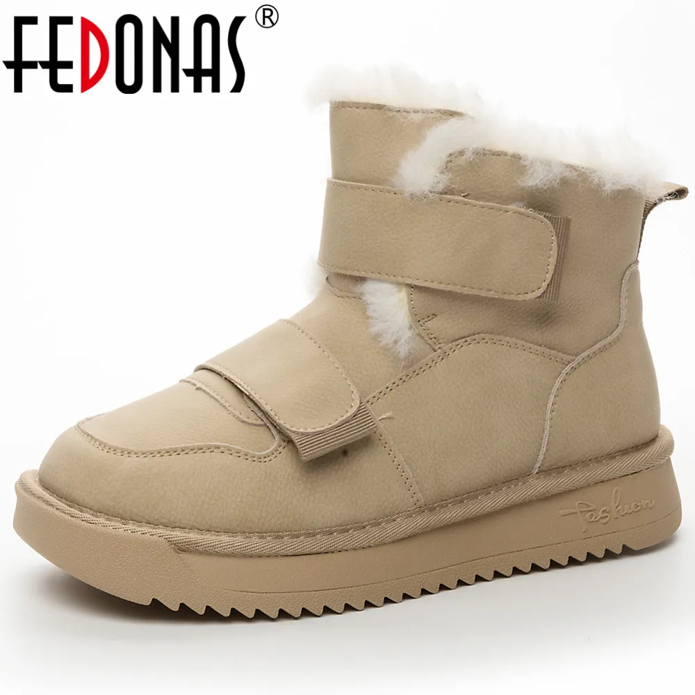 FEDONAS Newest Winter Thick Plush Women Ankle Boots Genuine Leather Shoes Woman Platforms Concise Casual Comfortable Snow Boots