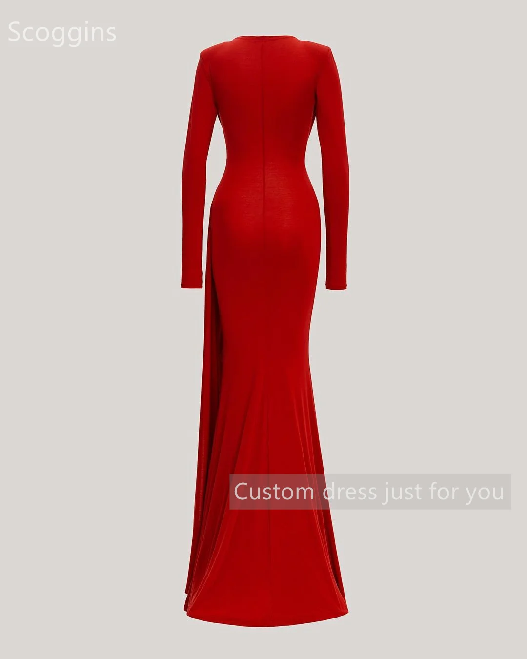 Scoggins فساتين سهرة Scoop Neckline Slit Column Ruffle Floor-Length Long Sleeves Evening Dress Women\'S Evening Dresses Formal