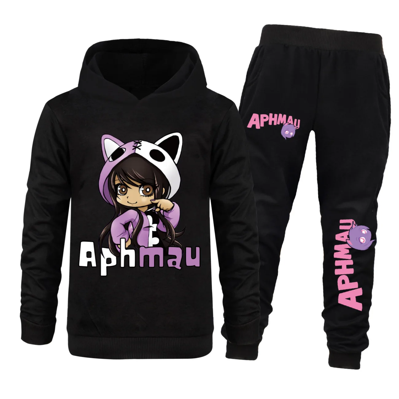 Anime Aphmau Cat Clothes Kids Cartoon Hoodies Pants 2pcs Set Junior Boys Long Sleeve Pullover Sweatshirt Toddler Girls Clothing