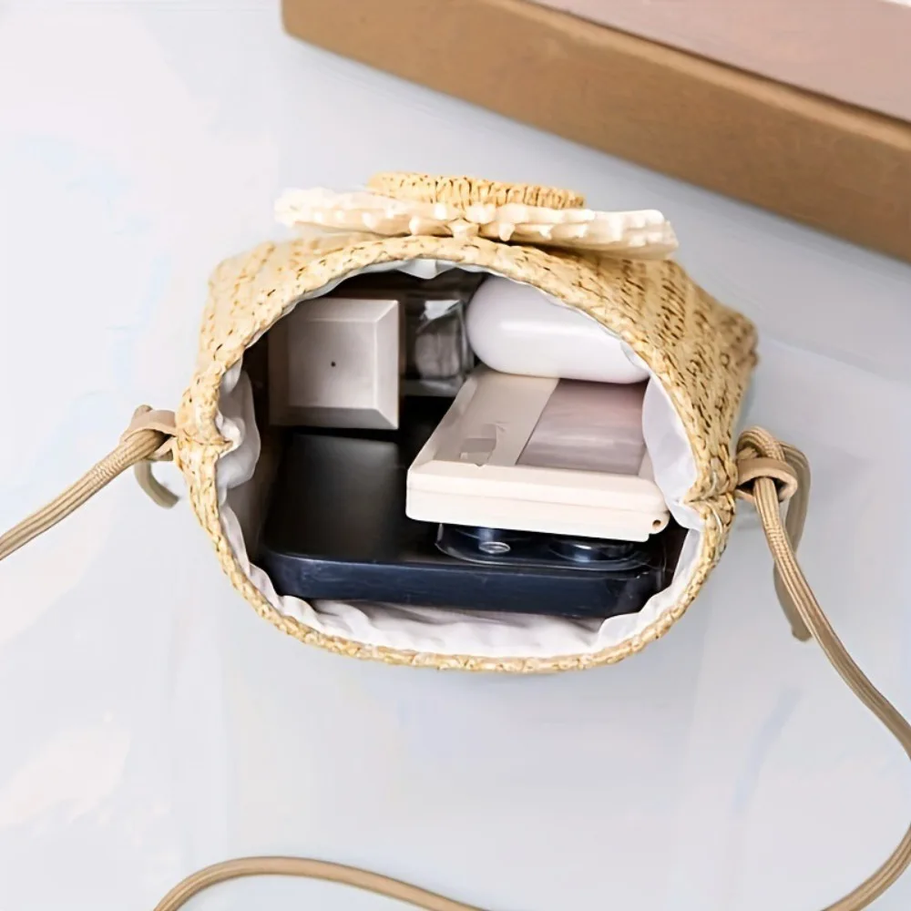 

New Grass Woven Crossbody Shoulder Bag Small Floral Coin Purse Braided Handbag Outdoor