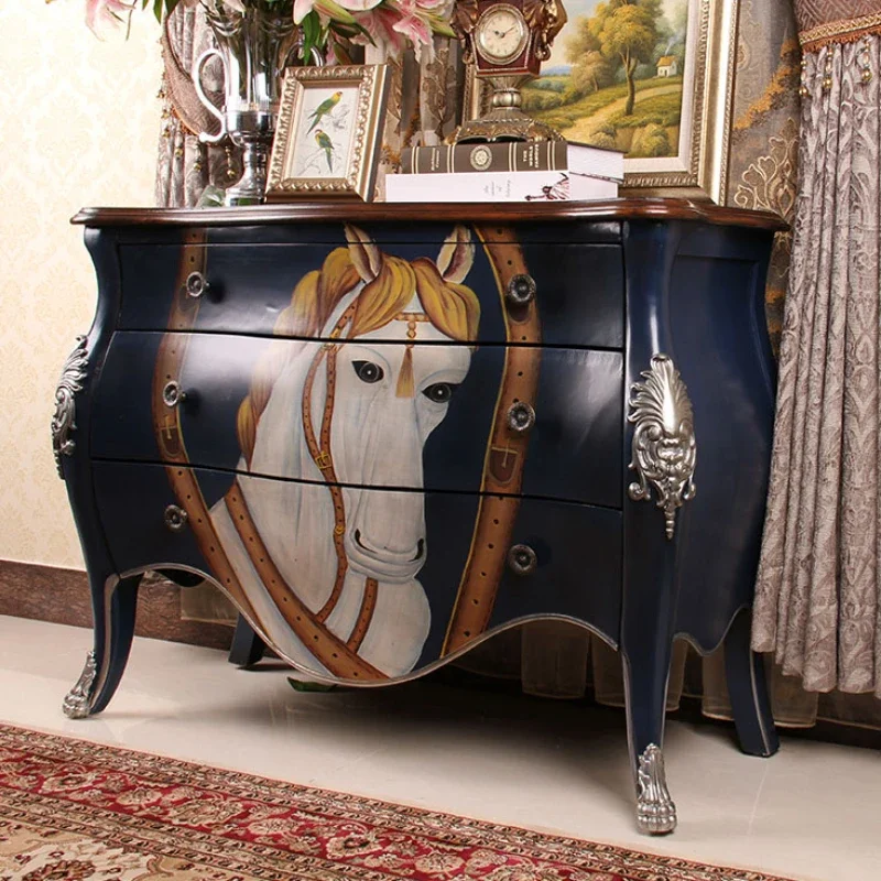 

Solid Wood Chest of Drawers Antique Distressed Curio Cabinet Hall Cabinet Pastoral Locker Complete