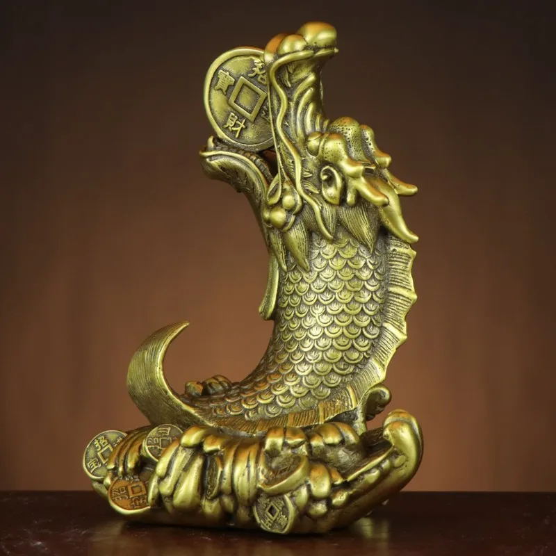 Dragon Head Fish Ornament, Bronze Arowana, Symbolizing Abundance After Year, Ideal as a Gift or Decorative Piece for