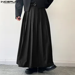 2024 Men Casual Skirts Solid Color Pleated Zipper Loose Trousers Personality Streetwear Leisure Fashion Men Skirts S-5XL INCERUN