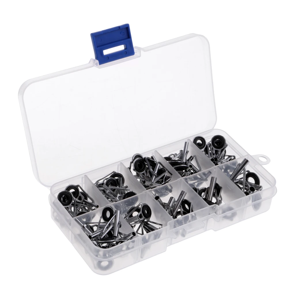 80Pcs 1# - 10# Stainless Steel Fishing Rod Tip Ring Repair Kit with Box