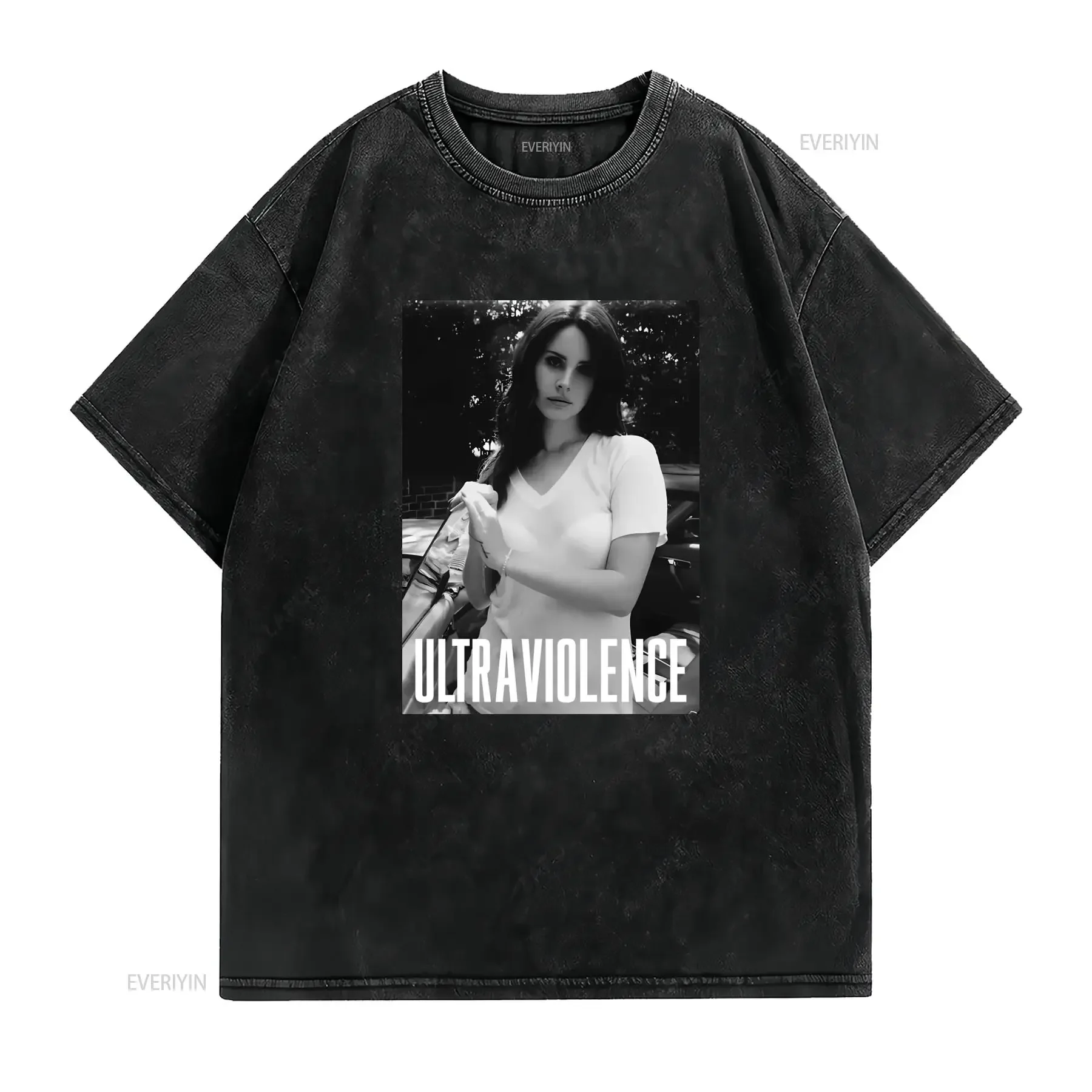 Vintage Retro Lana Del Rey Ultraviolence Black White Portrait Print Casual Streetwear T Shirt vintage Washed streetwear homme