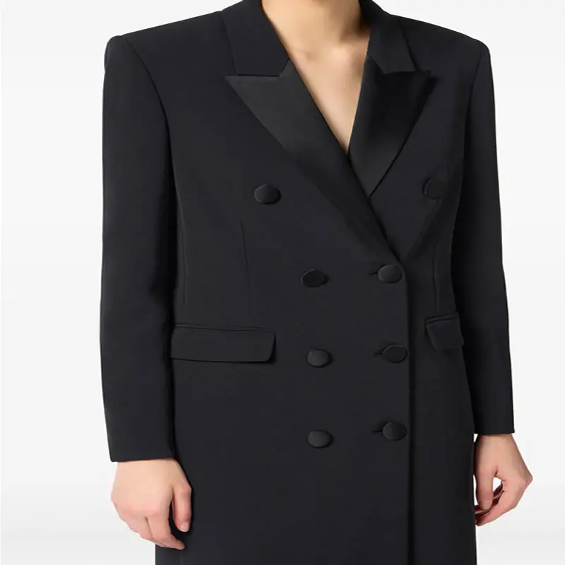 

Women Long Sleeve Turn-Down Collar Suit Coat Black Solid Long Coat