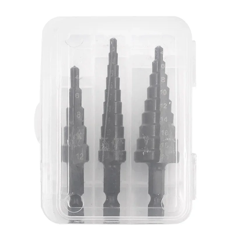 

3Pcs HSS Straight Groove Step Drill Bit Set Wood Metal Hole Cutter Core Drill Bit Set 3-12 4-12 4-20mm Step Drill Drilling Tool