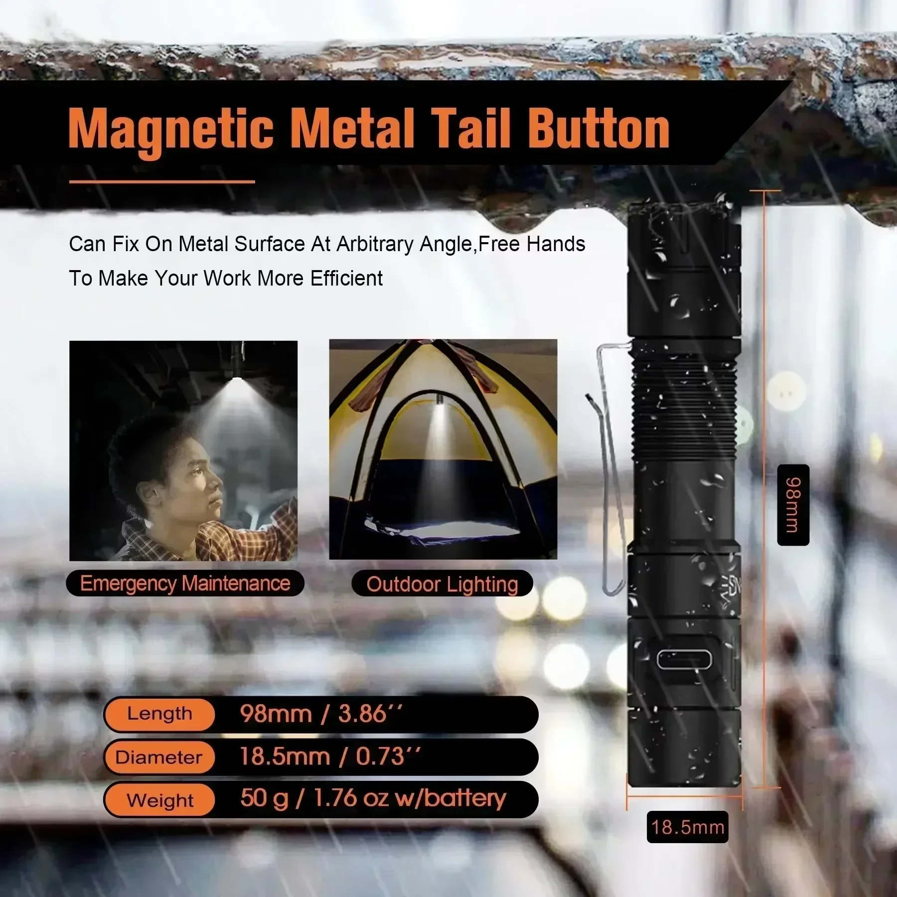 S21 Traveler LED Flashlight USB Rechargeable Mini Work Lantern with Portable Hat Clip Torch Tail Magnetic for Outdoor Camping